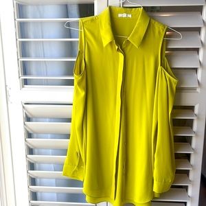 Pleione open shoulder button up tunic gently used